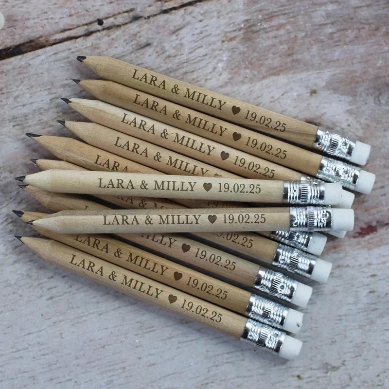 10 Crayons Bois Personnalisés Gravés - Cadeau Invités Mariage EVJF Bambou