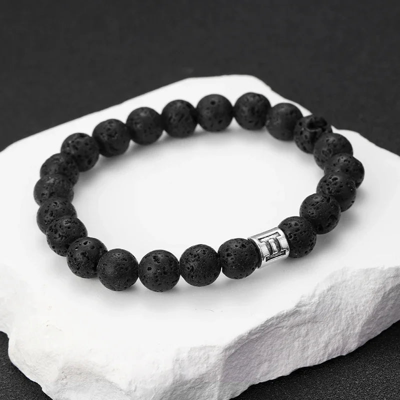 Bracelet Signe Astrologique Pierre Volcanique Naturelle - 12 Signes Zodiaque Bélier Vierge Capricorne Taureau Unisexe