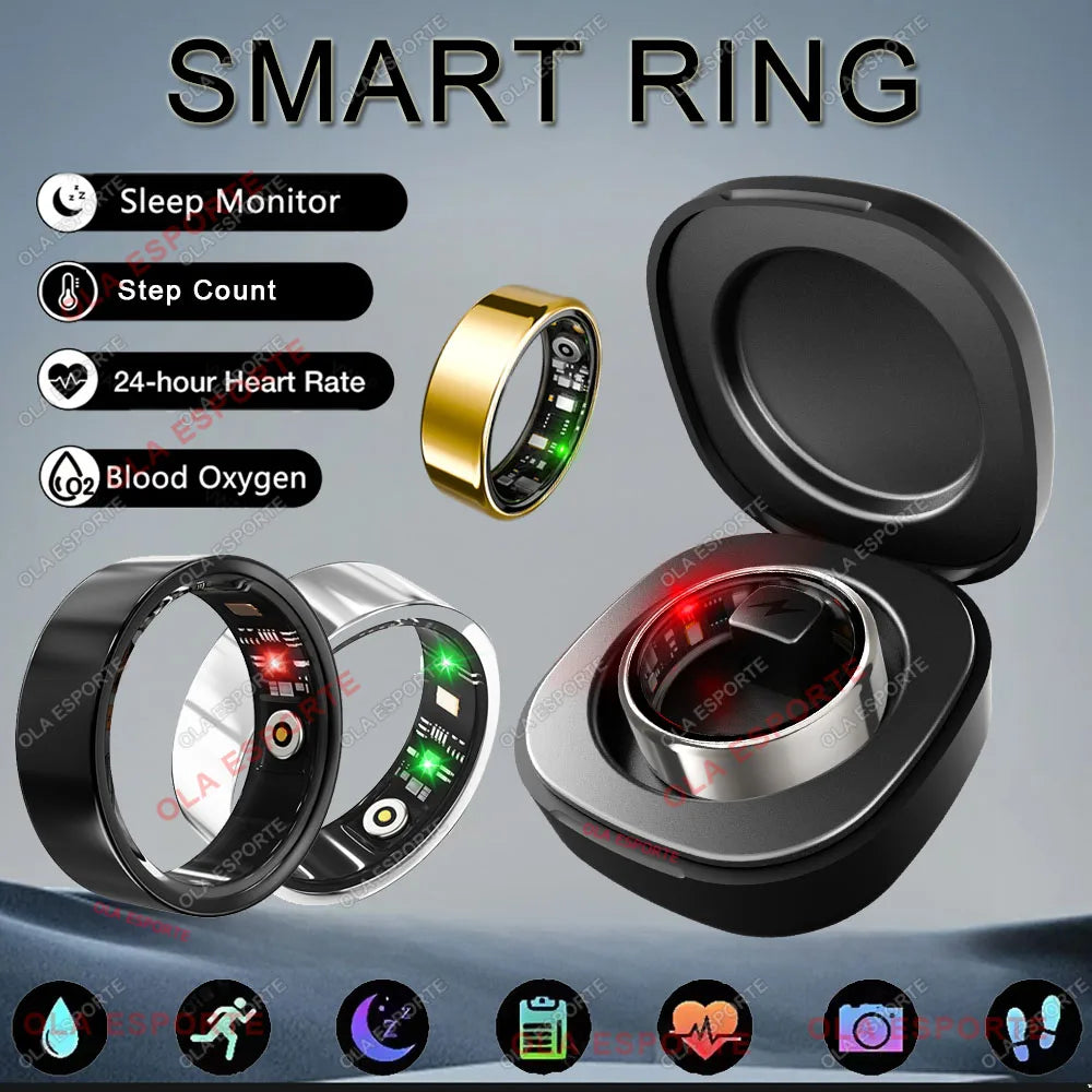 Bague Connectée R09 avec Boîtier de Charge - Moniteur Cardiaque & Oxygène - Étanche 5ATM