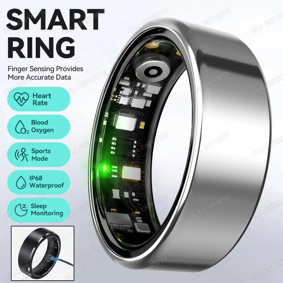 Bague Connectée R09 avec Boîtier de Charge - Moniteur Cardiaque & Oxygène - Étanche 5ATM