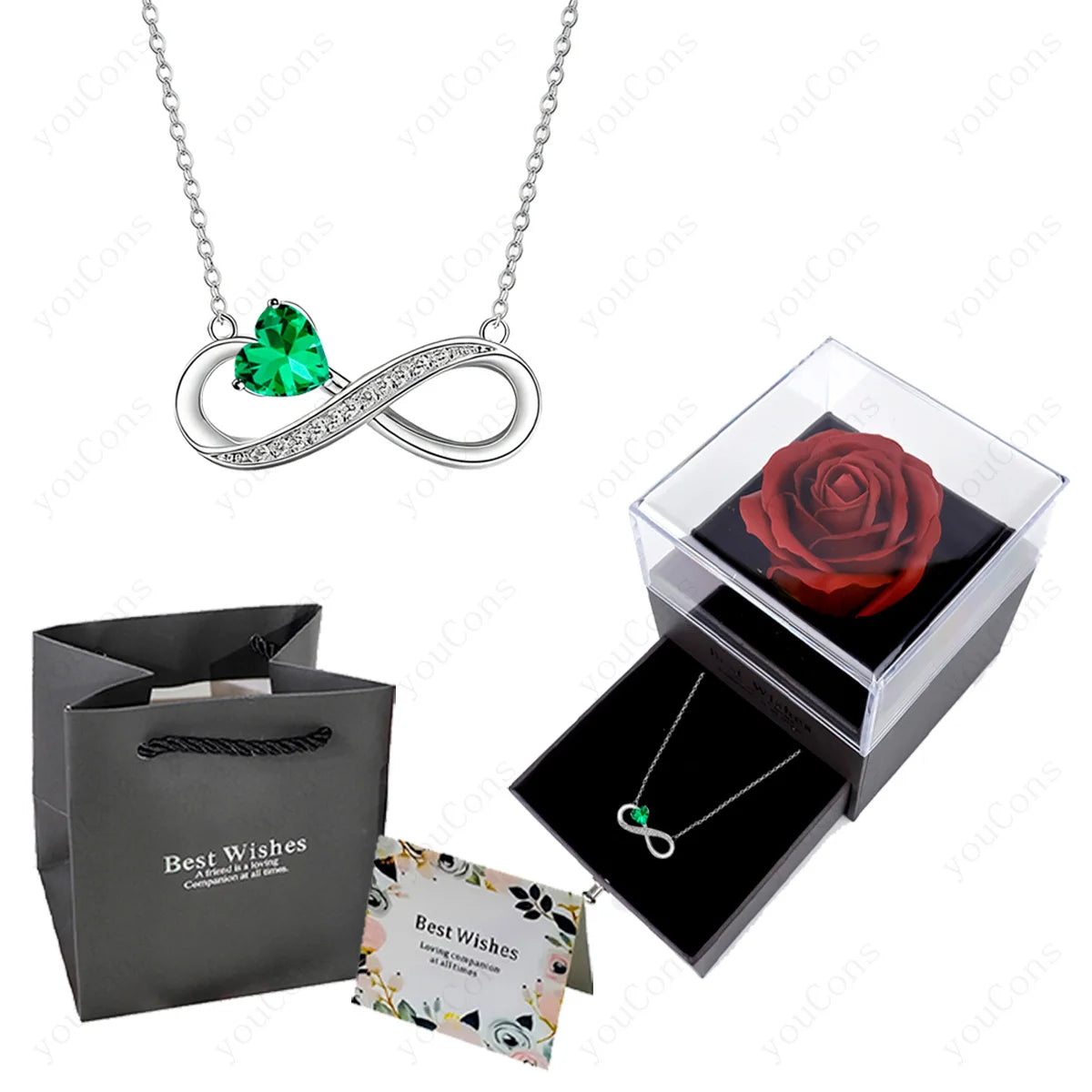 Collier Cœur Rose Luxe avec Boîte de Roses - Pendentif Zircon Saint-Valentin Mariage Cadeau Femme
