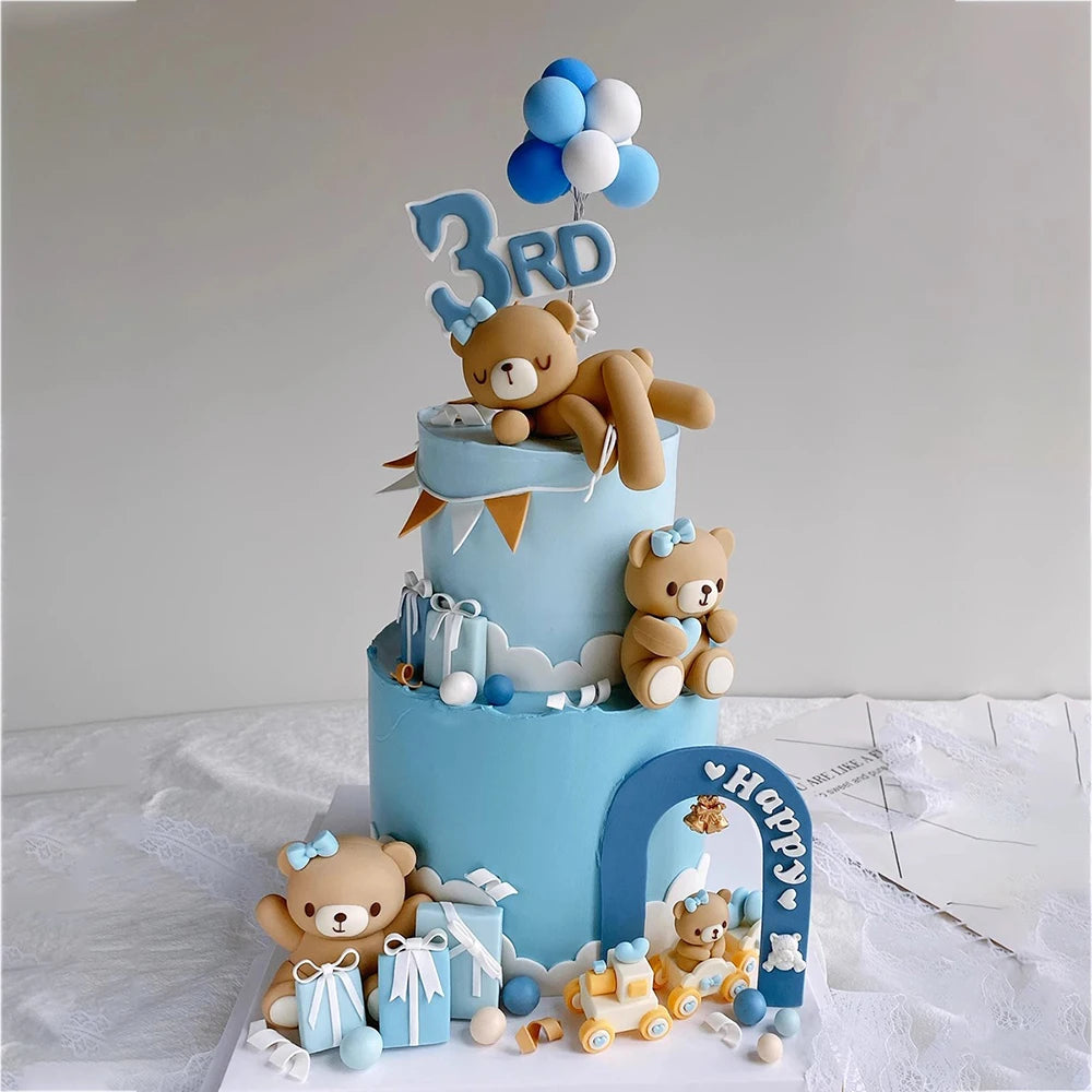 Décoration Gâteau Ourson 3D - Baby Shower & 1er Anniversaire - Rose/Bleu
