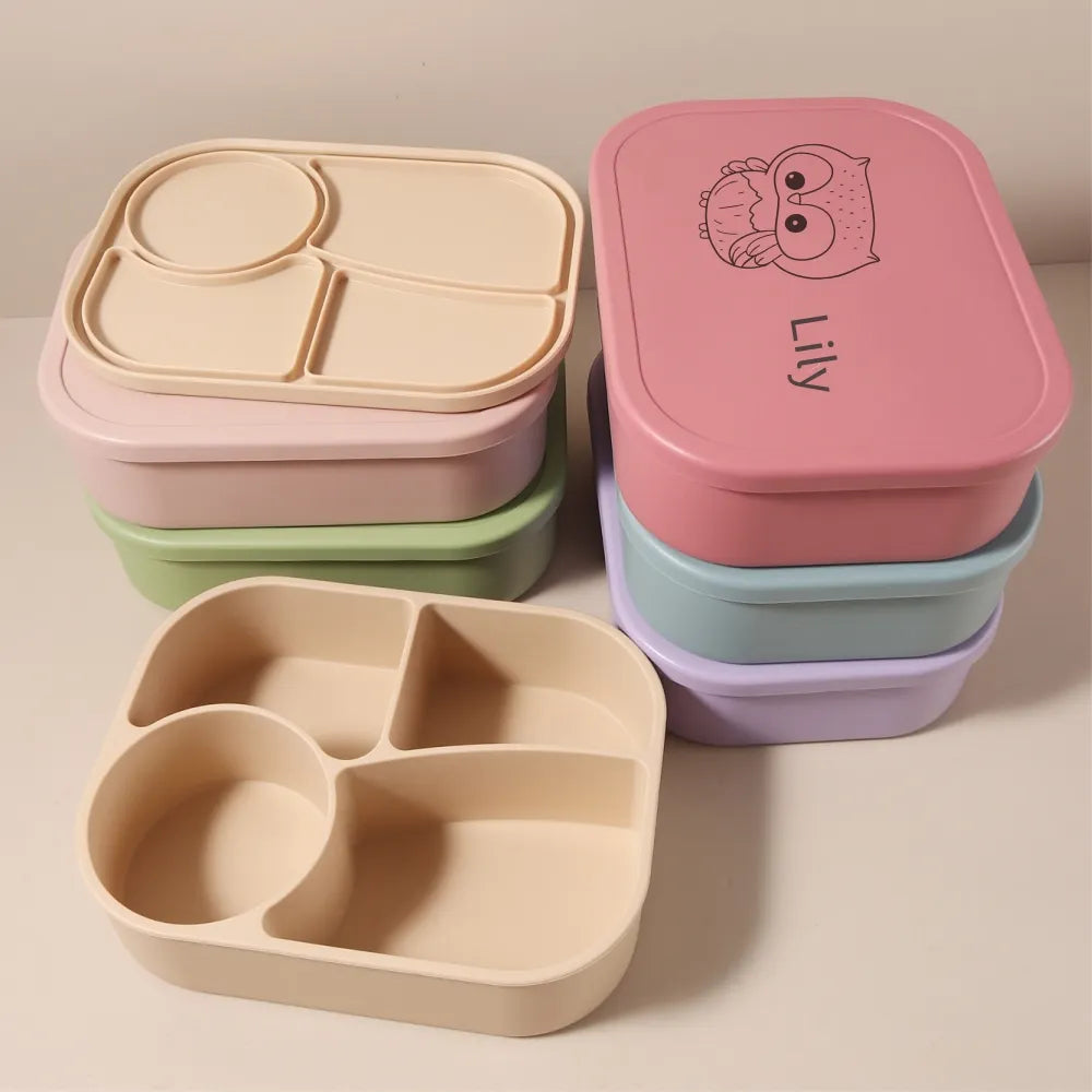Lunch Box Silicone Personnalisable Enfant 1340ml - Bento 4 Compartiments Sans BPA Étanche