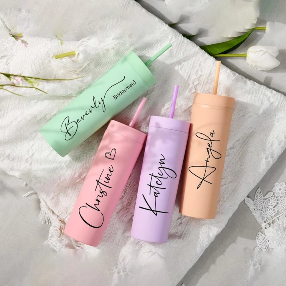 Gobelet Personnalisé 16oz Paille Mariage Demoiselles d'Honneur - Cadeau Plage