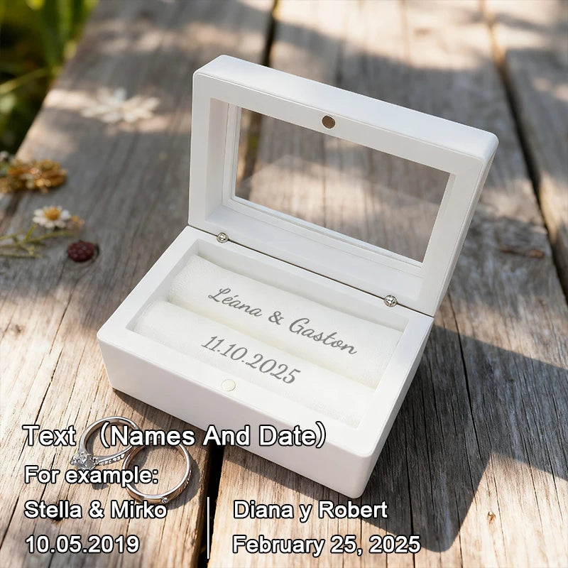 Coffret Alliances Personnalisé Blanc Gravure Prénoms - Cérémonie Mariage
