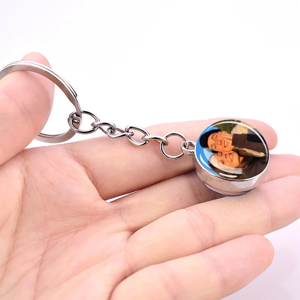 Porte-Clés Personnalisé Photo Boule Verre Lumineux - Cadeau Bijou