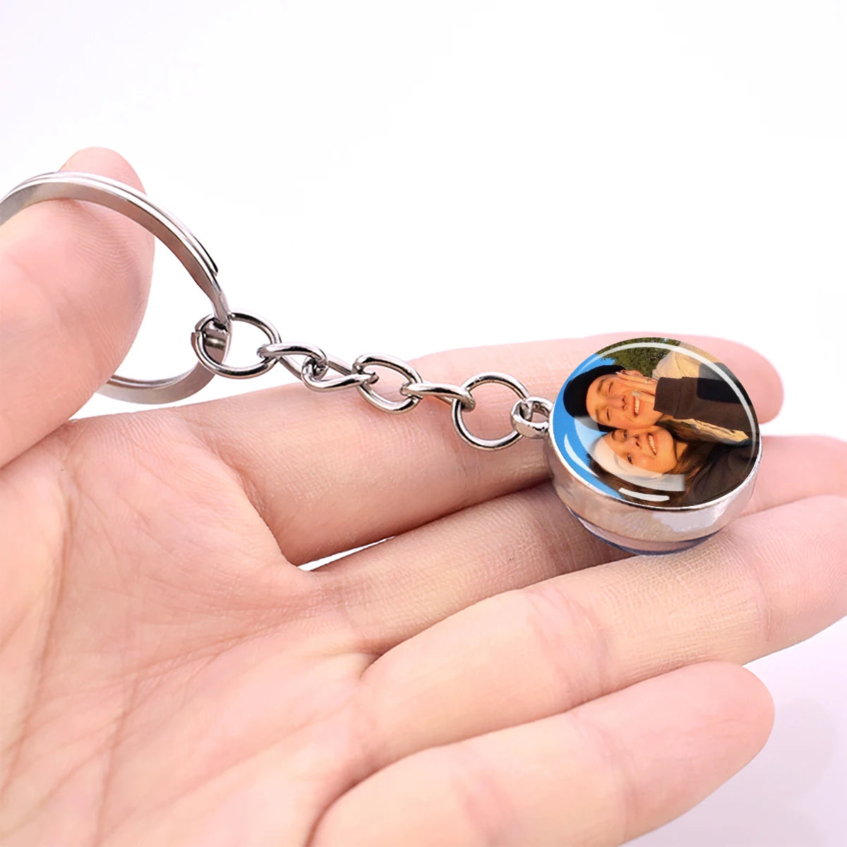 Porte-Clés Personnalisé Photo Boule Verre Lumineux - Cadeau Bijou