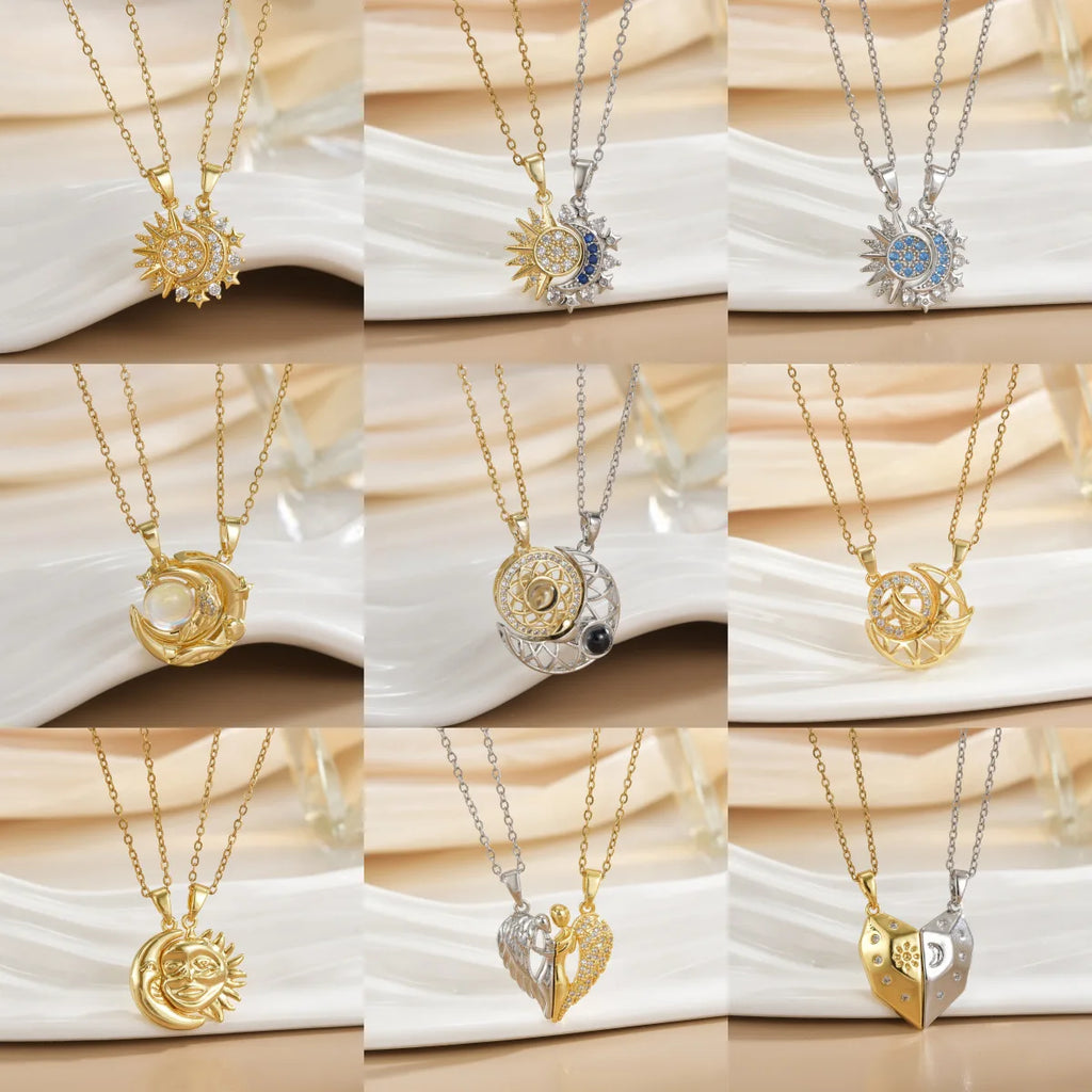Collier Couple Magnétique Lune et Soleil - Bijou Saint-Valentin Acier Inoxydable