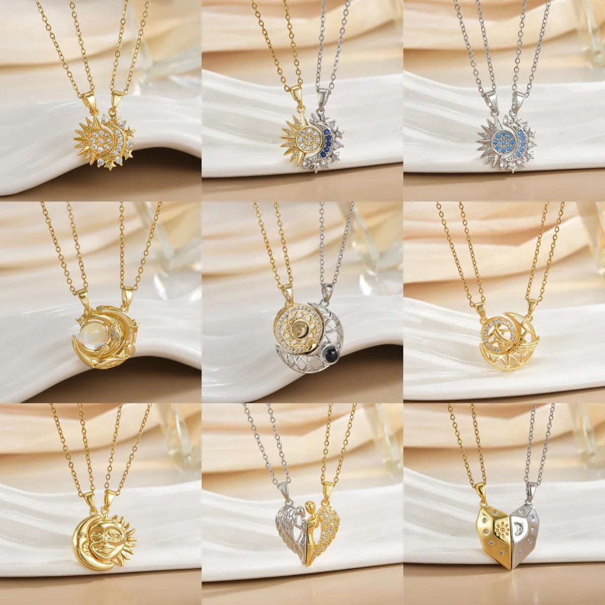 Collier Couple Magnétique Lune et Soleil - Bijou Saint-Valentin Acier Inoxydable