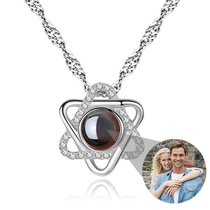 Collier Projection Photo Personnalisé Je t'aime 100 Langues - Cadeau Femme