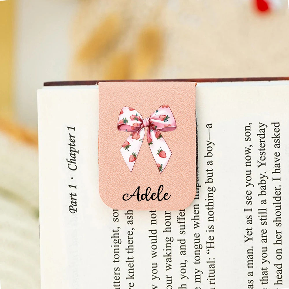 Marque-Page Personnalisé Cuir Nœud Magnétique Prénom - Cadeau Lecteur