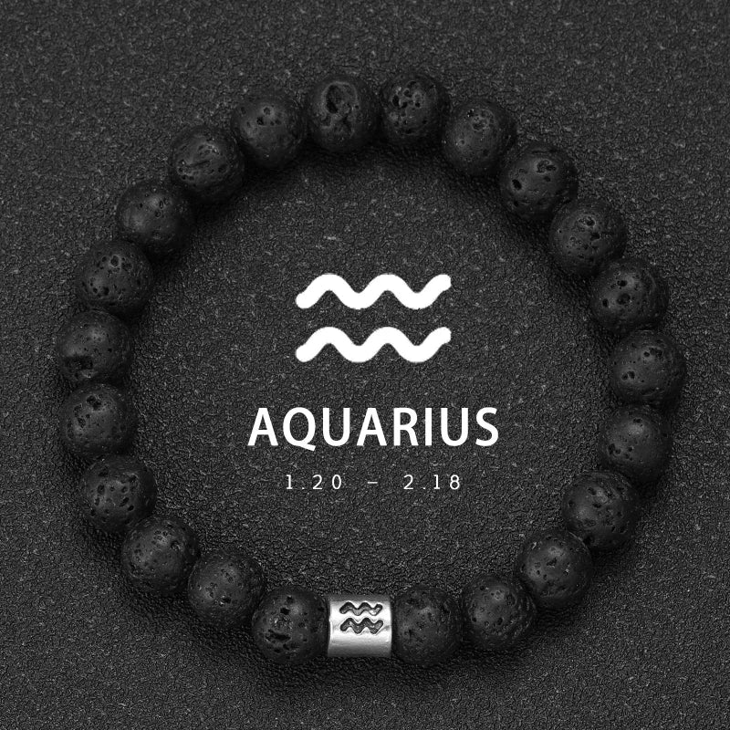 Bracelet Signe Astrologique Pierre Volcanique Naturelle - 12 Signes Zodiaque Bélier Vierge Capricorne Taureau Unisexe