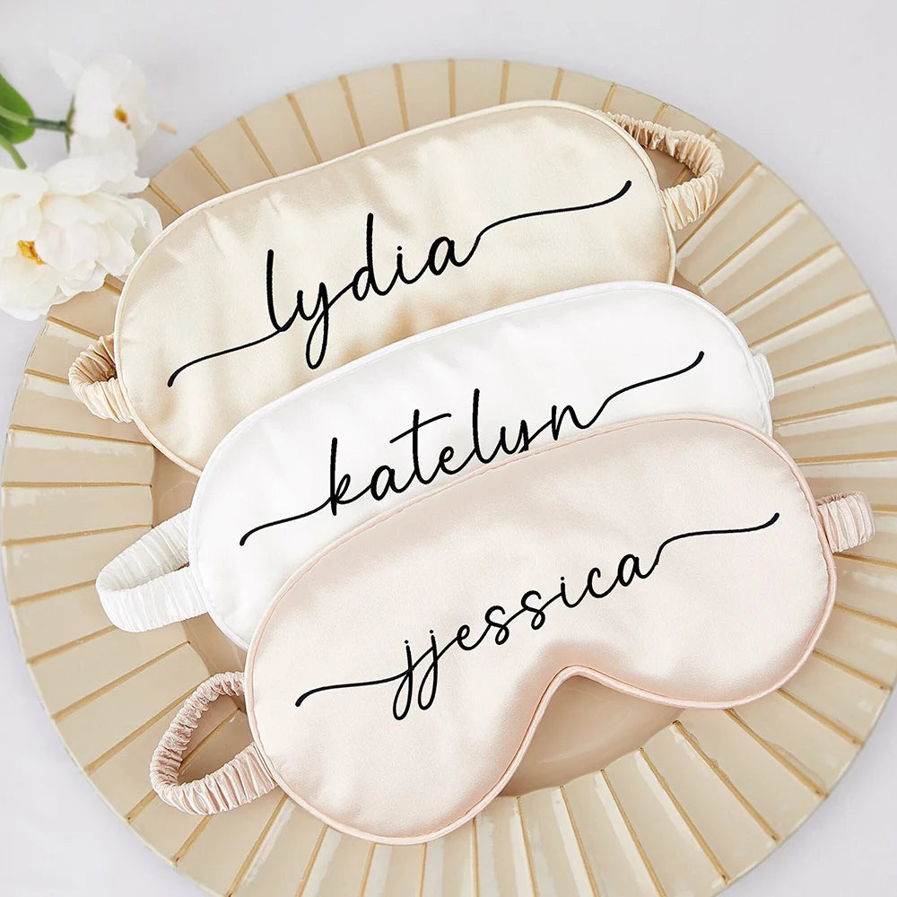 Masque Sommeil Soie Personnalisé Monogramme - Cadeau Demoiselle d'Honneur avec Sac
