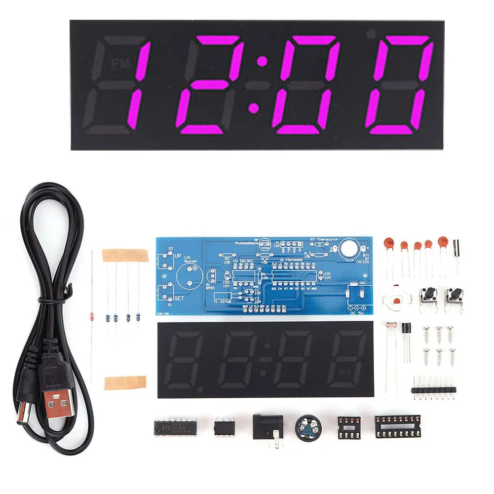 Kit Horloge Numérique LED DIY - Projet Électronique à Souder avec Alarme et Température
