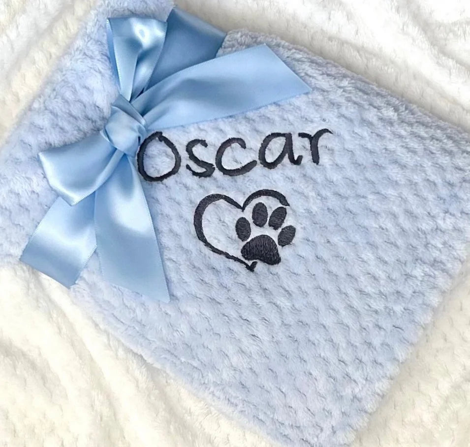 Couverture Brodée Personnalisée Chien Chat - Plaid Empreintes de Pattes Ultra-Doux
