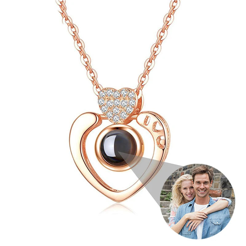 Collier Projection Photo Personnalisé Je t'aime 100 Langues - Cadeau Femme