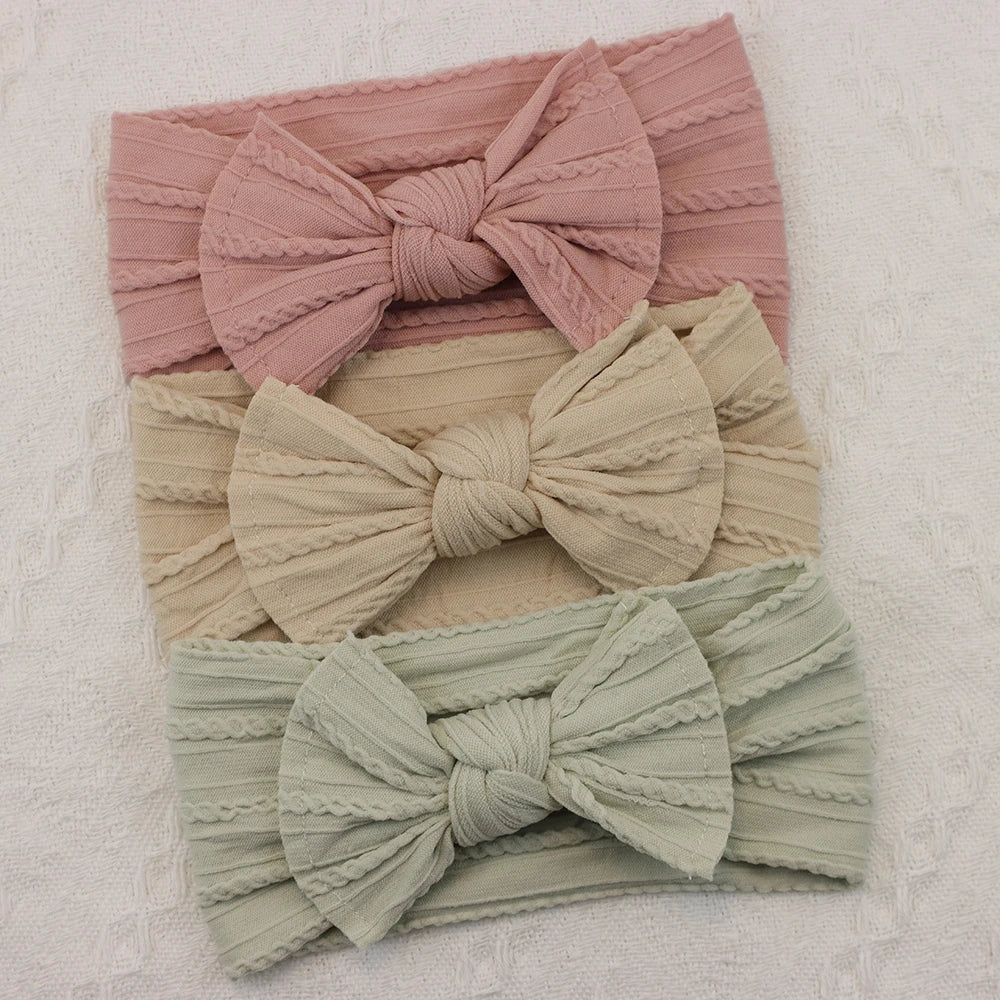 Set 3 Bandeaux Bébé Fille Élastiques avec Nœuds - Accessoires Cheveux Nouveau-né Turban Doux
