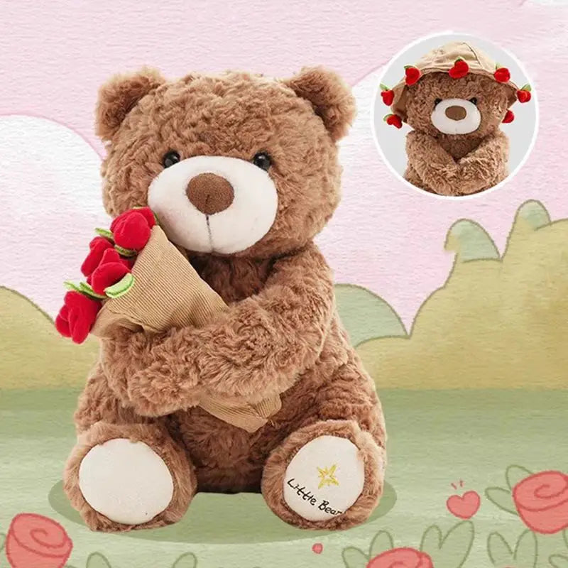 Ours en Peluche avec Roses - Cadeau Romantique Saint-Valentin - Décoration Amour
