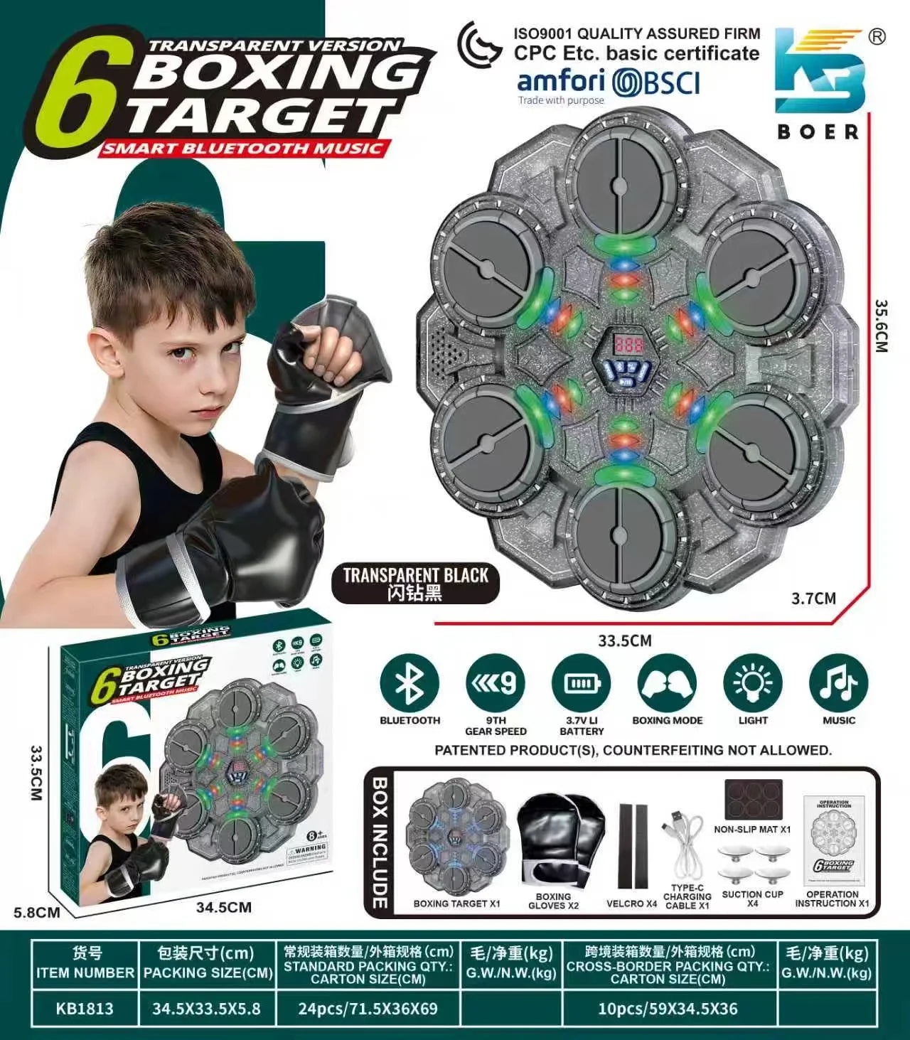 Machine de Boxe Musicale Bluetooth avec Score - Jeu Interactif Anti-Stress pour Enfants et Adultes