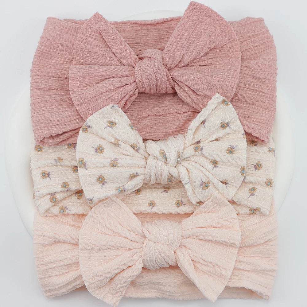 Set 3 Bandeaux Bébé Fille Élastiques avec Nœuds - Accessoires Cheveux Nouveau-né Turban Doux