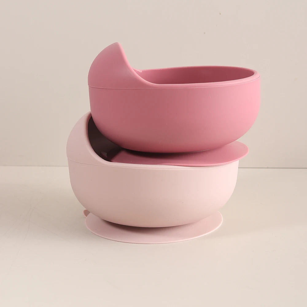 Bol Bébé Silicone 350ml avec Ventouse Anti-Renversement - Design Escargot Rose pour Apprentissage Autonomie
