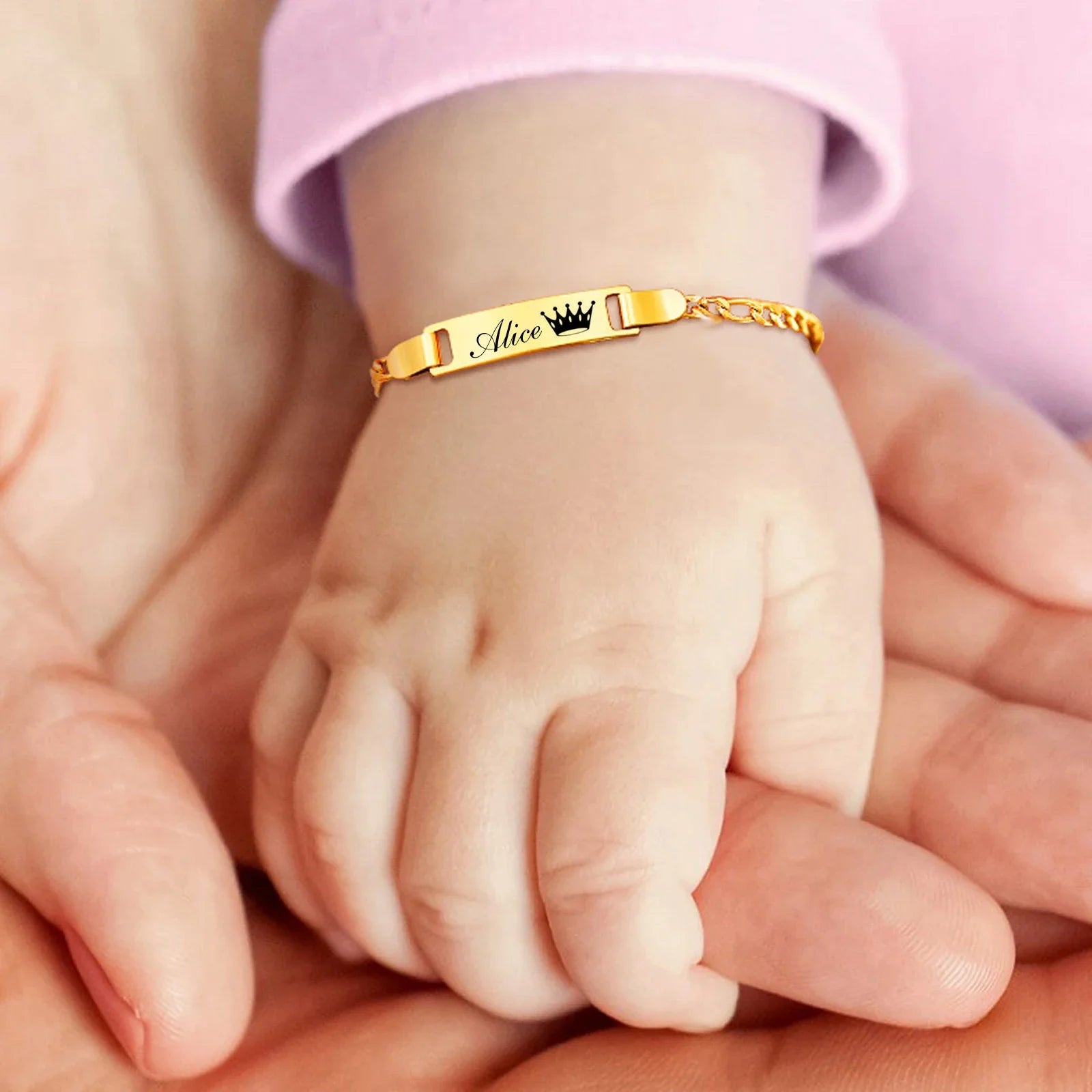 Bracelet Bébé Personnalisé Acier Inoxydable Gravure Prénom - Cadeau Naissance