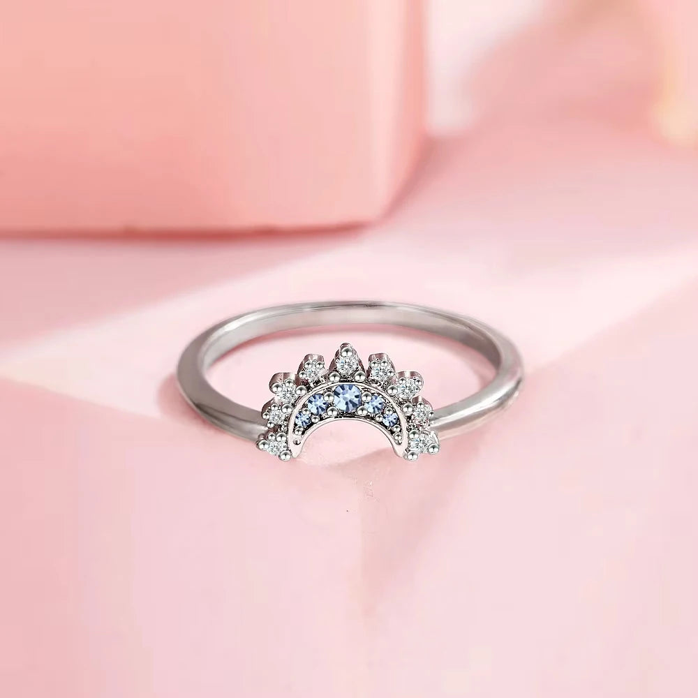 Set Bagues Couple Soleil & Lune Argent 925 - Zircone Cubique Bleu Ciel Bijou Promesse Saint-Valentin