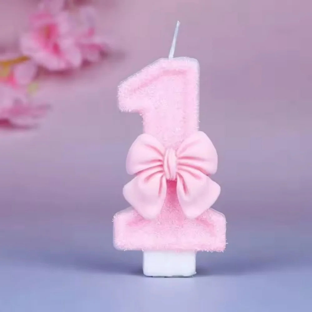 Bougies Gâteau Chiffre 0-9 Nœud Rose - Décoration Anniversaire Fille Thème Coquette