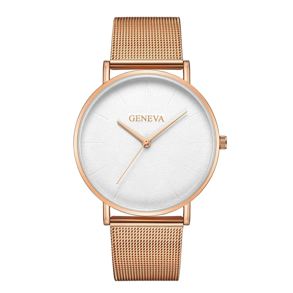 Montre Femme Vintage Quartz - Bracelet Acier Or Rose - Cadran Classique Élégant Casual