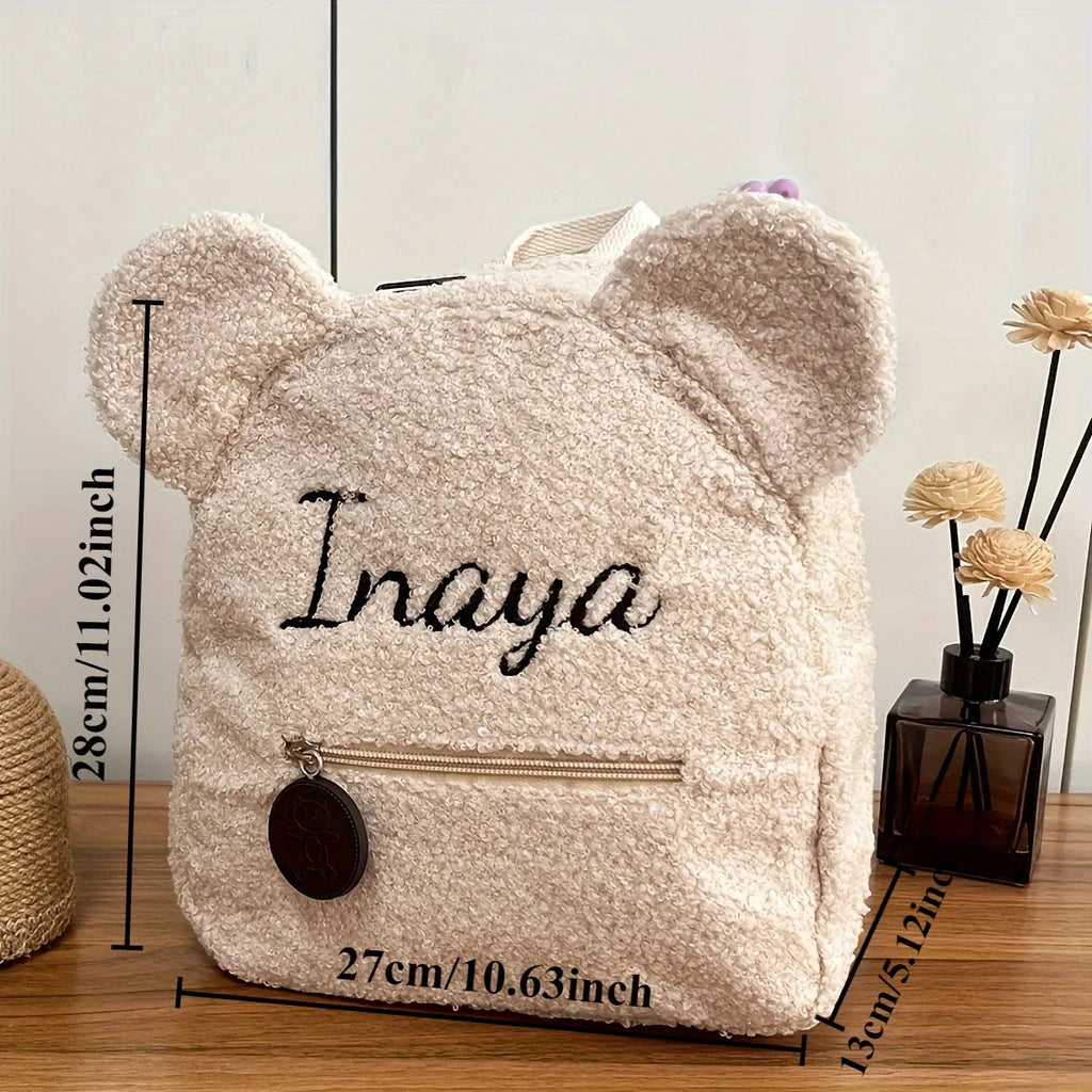 Sac à Dos Peluche Ours Personnalisé Brodé - Prénom Enfant Automne Hiver - Cadeau Maternelle