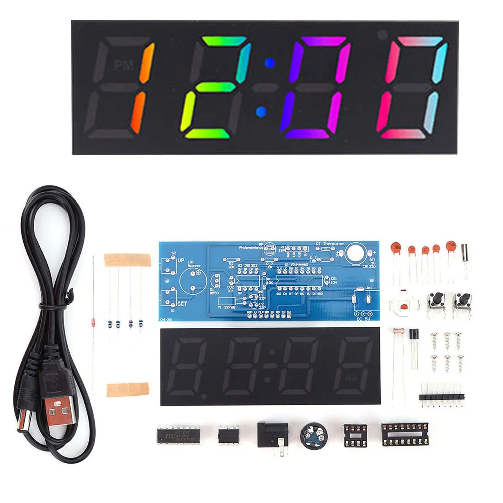 Kit Horloge Numérique LED DIY - Projet Électronique à Souder avec Alarme et Température