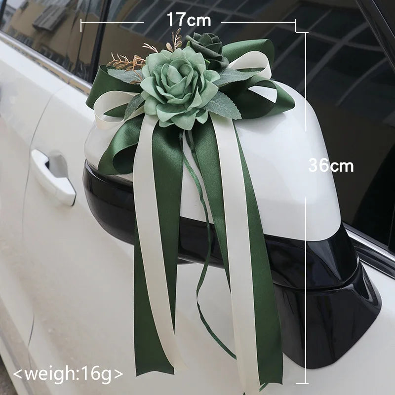 Décorations Florales Voiture Mariage 6 Pièces Poignées Rétroviseurs - Blanc/Rose