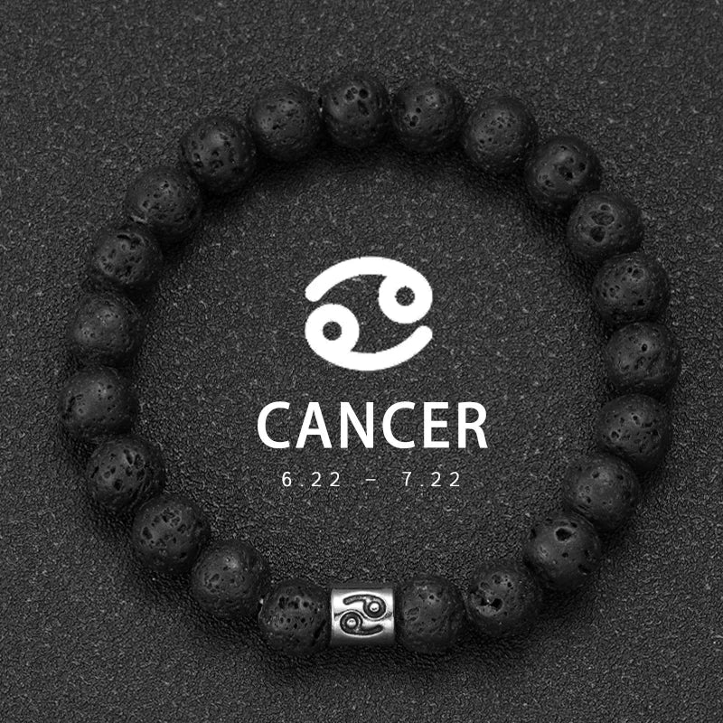 Bracelet Signe Astrologique Pierre Volcanique Naturelle - 12 Signes Zodiaque Bélier Vierge Capricorne Taureau Unisexe