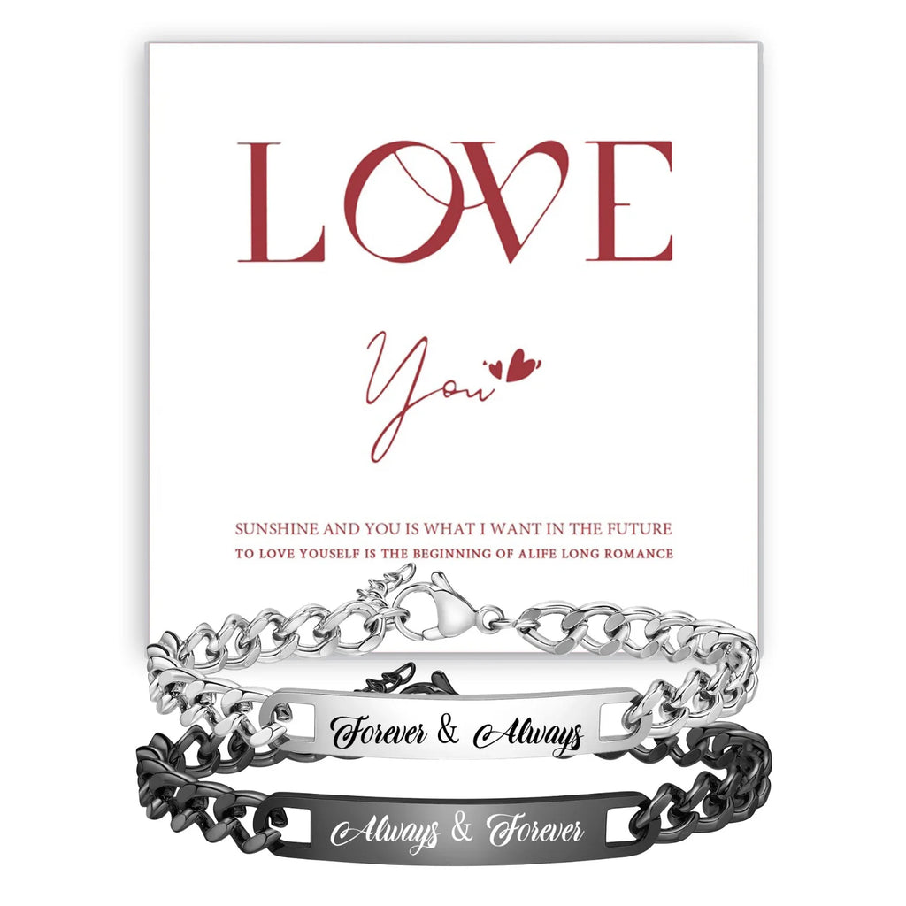 Bracelet Identité Personnalisé Gravure Prénom - Bracelet Couple Acier Inoxydable Homme Femme