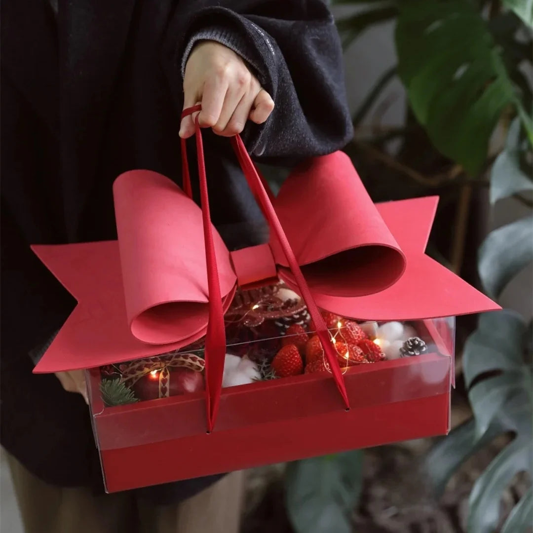 Boîte Cadeau Florale avec Nœud Papillon - Emballage Premium Saint-Valentin