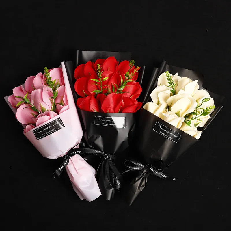 Bouquet Roses en Savon Parfumé 3/6/9 Têtes - Cadeau Saint-Valentin Romantique