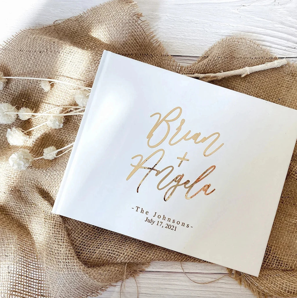 Livre d'Or Mariage Personnalisé Blanc/Noir Horizontal - Album Photo Signatures