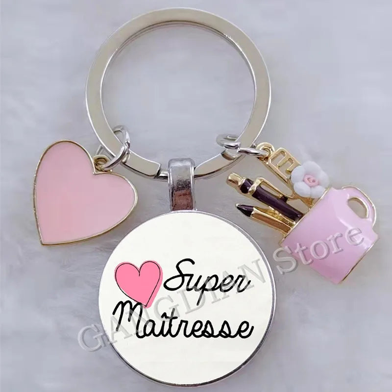 Porte-Clés Merci Maîtresse - Cadeau Fin d'Année Scolaire Personnalisable