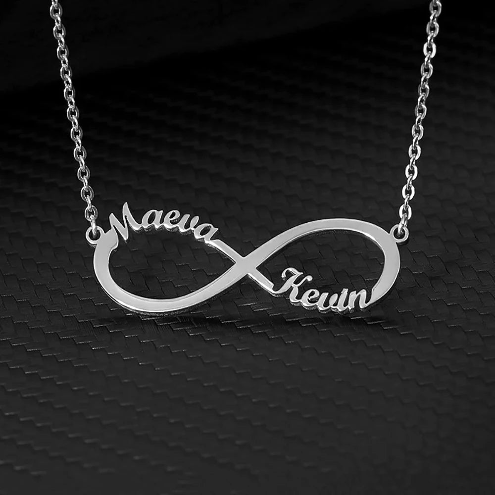 Collier Double Cœur Infini Personnalisé 2 Prénoms Acier Inoxydable - Cadeau Femme