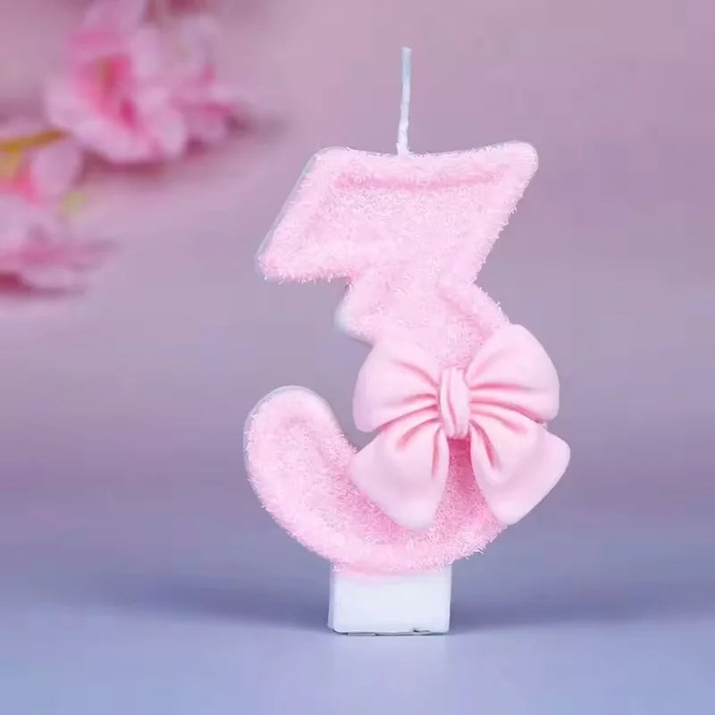 Bougies Gâteau Chiffre 0-9 Nœud Rose - Décoration Anniversaire Fille Thème Coquette