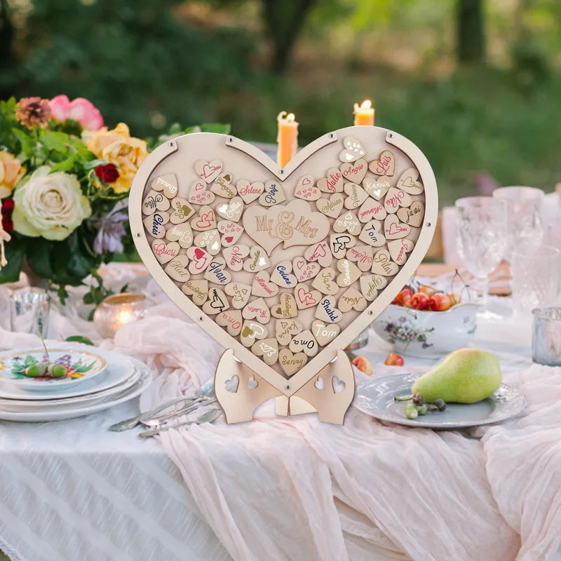 Livre d'Or Mariage Cœur en Bois - Boîte à Souhaits Goutte Déco Table Rustique Personnalisable