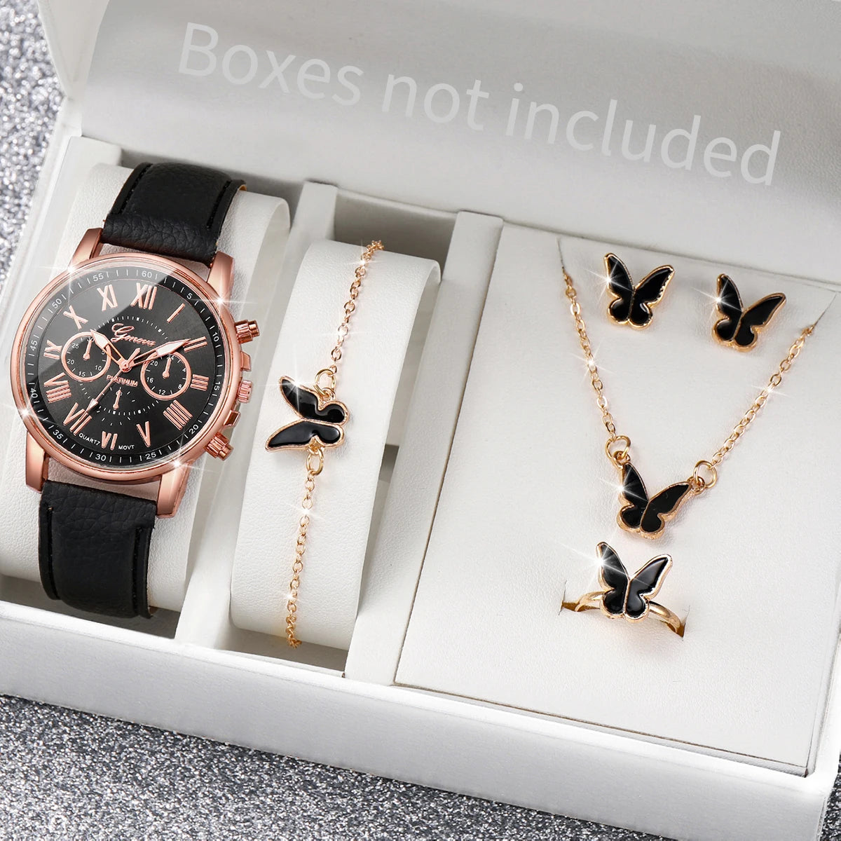 Coffret Montre Femme Quartz & Bijoux Cœur - Set 5/6 Pièces