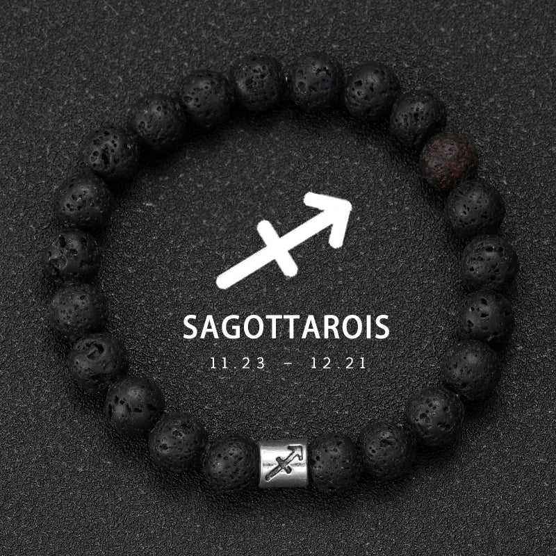 Bracelet Signe Astrologique Pierre Volcanique Naturelle - 12 Signes Zodiaque Bélier Vierge Capricorne Taureau Unisexe