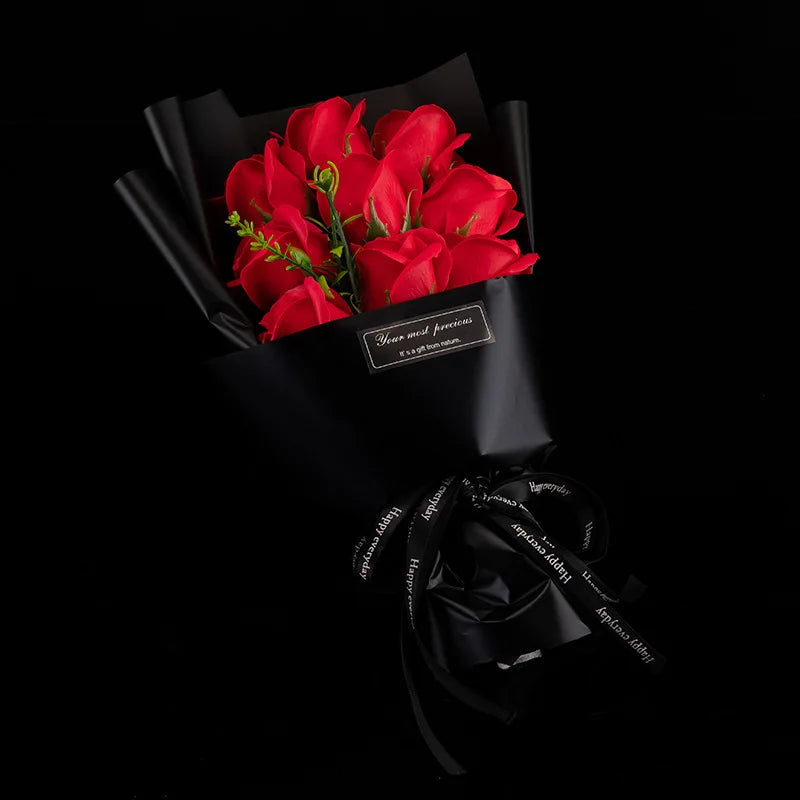 Bouquet Roses en Savon Parfumé 3/6/9 Têtes - Cadeau Saint-Valentin Romantique