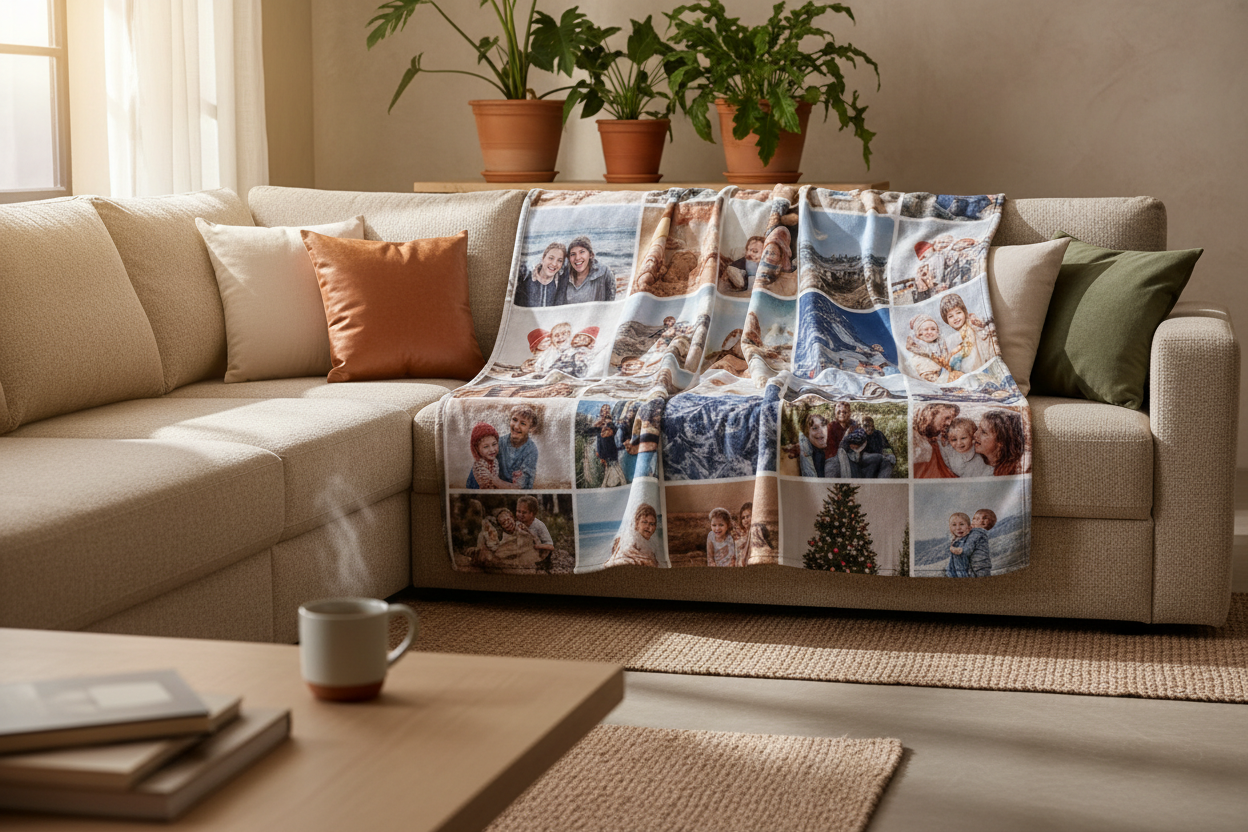 Couverture photo personnalisée sur canapé
