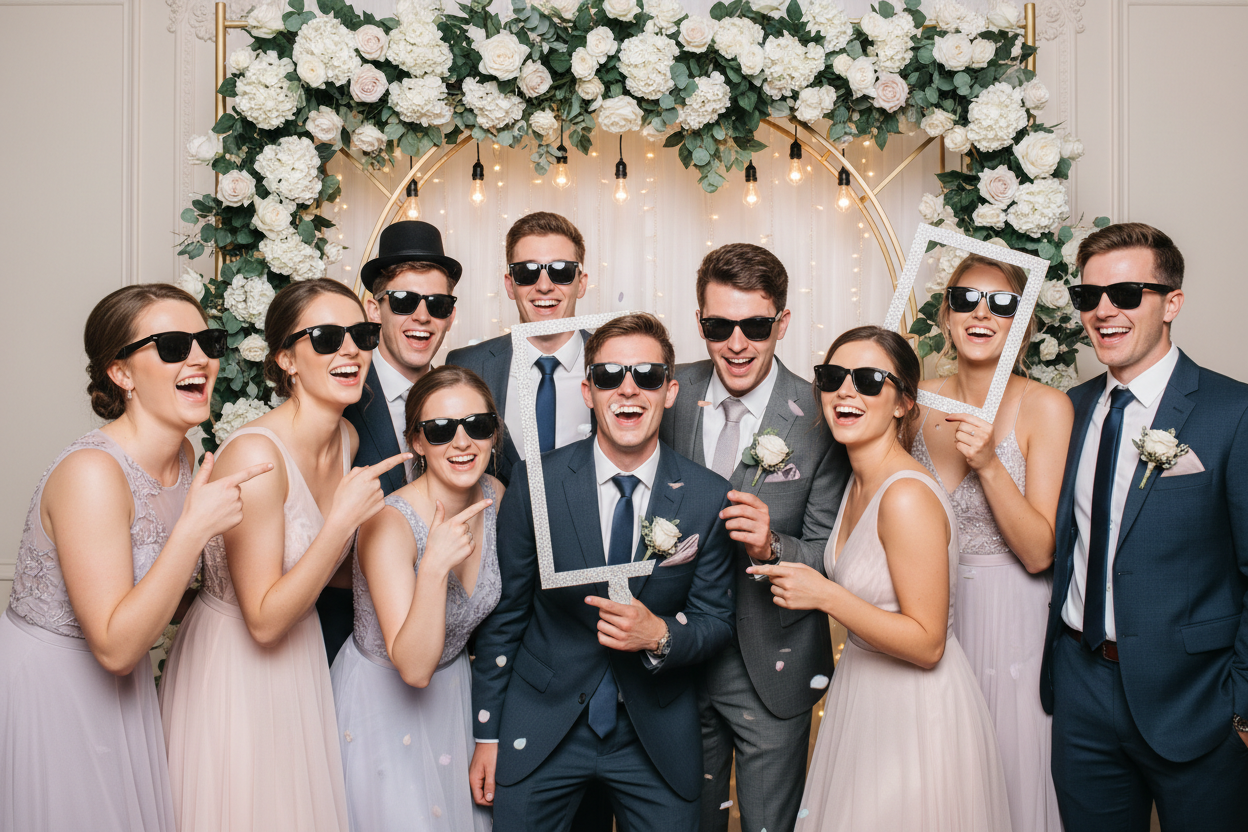 Groupe demoiselles et garçons d'honneur avec lunettes