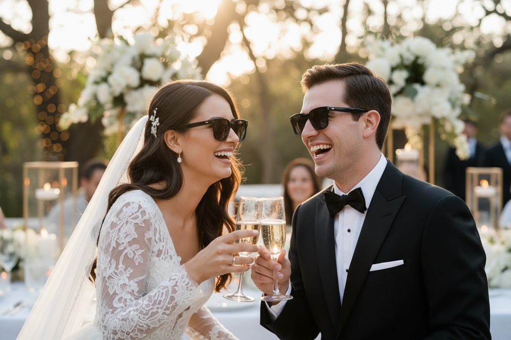 Mariés portant les lunettes noires