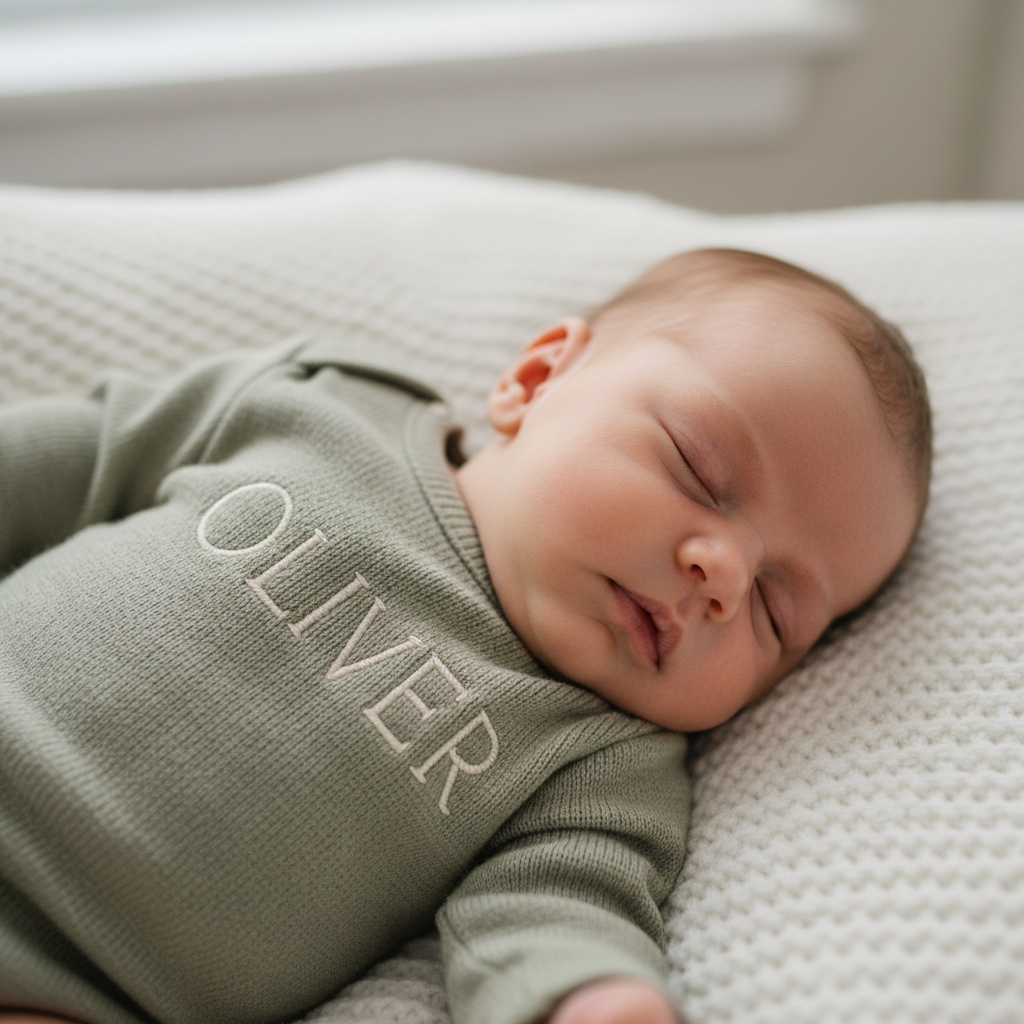 Nouveau-né portant body kaki personnalisé