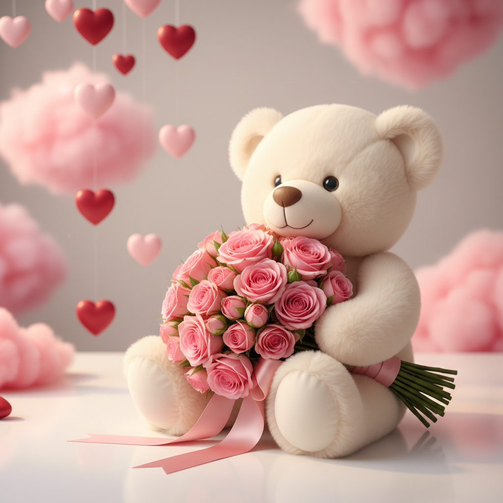 Ours en peluche avec roses roses