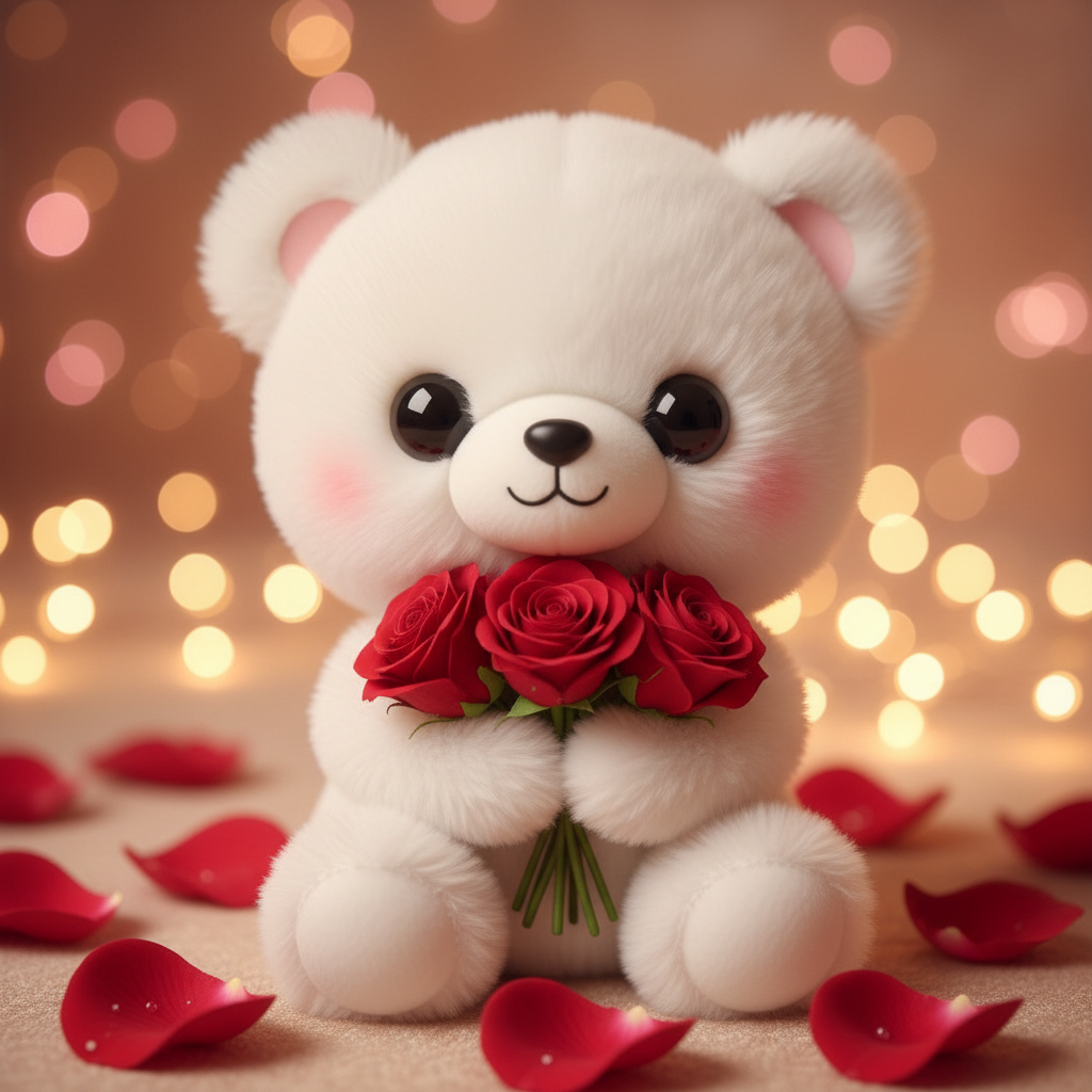 Ours Kawaii blanc avec roses